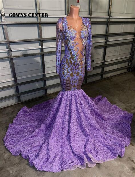 Light Purple Long Sleeve Prom Dresses For Black Girls Luxury African Gowns For Women Party Wear