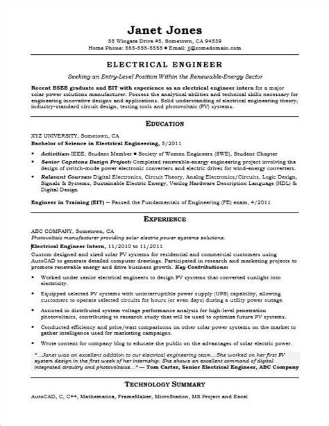 Acquired practical knowledge through various trainings and academic projects. Entry-Level Electrical Engineer Sample Resume | Monster.com