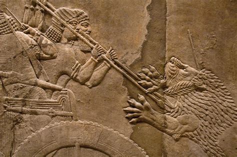 Artistic Assyria Lion Hunts HD Wallpaper
