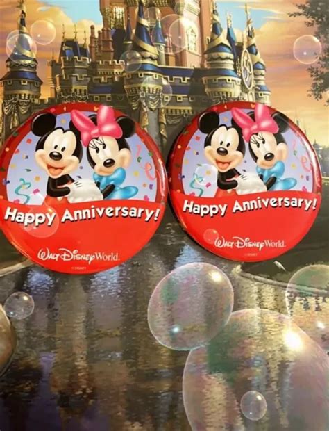 Walt Disney World Set Of 2 Rare Happy Anniversary Pins Buttons