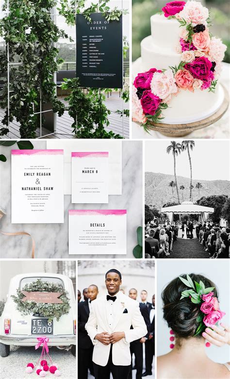 Minimal Hot Pink And Black And White Wedding Style Fine Day Press