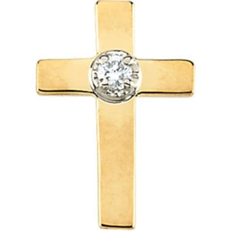14k Yellow Gold Cross Lapel Pin With Diamond 11x8mm