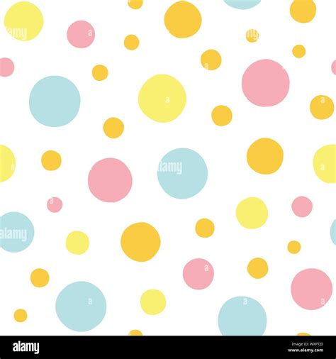 White Vector Repeat Pattern With Blue Yellow And Pink Polka Dots