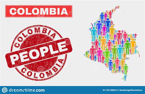 Colombia Map Population Demographics And Unclean Watermark Stock Vector