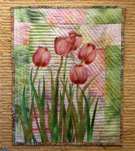 Hand Painted Fabric Art Quilt Wallhanging Tulips Etsy Hand Painted