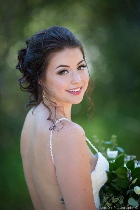 Elegant Wedding Hair Make Up Idea For Bride Loose Wavy Updo With Pink Lip Lee Orr