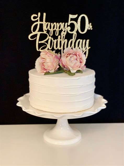 Happy 50th Birthday Gold Glitter Cake Topper Etsy