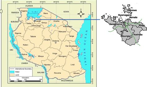 Map Of Tanzania Showing Nyamagana And Ilemela Districts In Mwanza