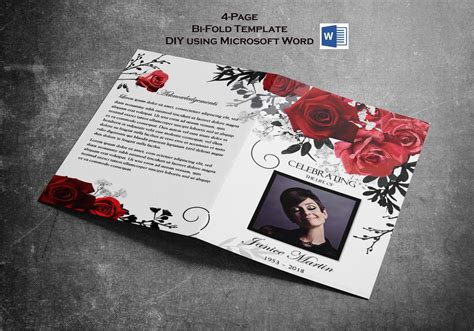 Red Roses Funeral Program Template Red Roses Funeral