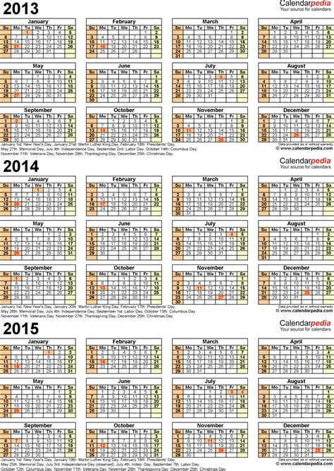 201320142015 Calendar 2 Three Year Printable Pdf Calendars