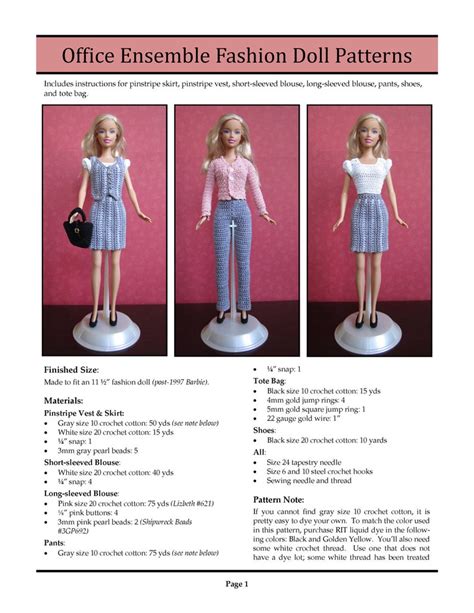 Pattern Fashion Doll Barbie Office Ensemble Etsy