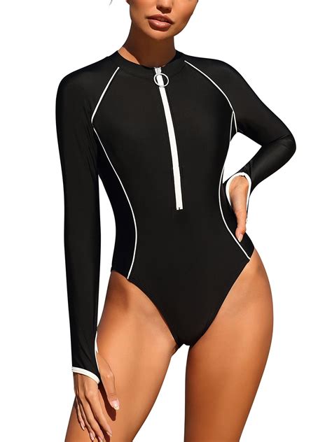 Charmo Women S Athletic Swimwear Zipper One Piece Swimsuit Sports Bathingsuit Walmart Com