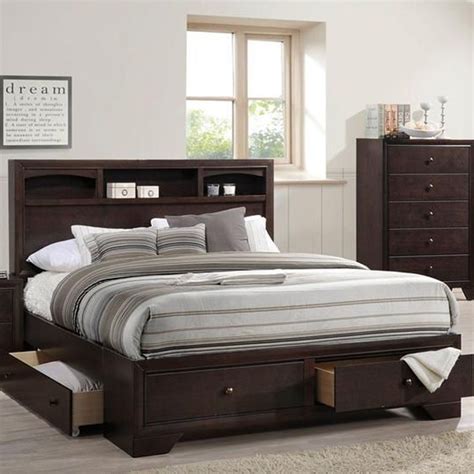 87 X 79 X 48 Espresso Rubber Wood King Bed With Storage Bed Frame