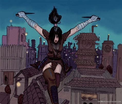 Ninja Girl Running Over Roof By Drawingnightmare On Deviantart