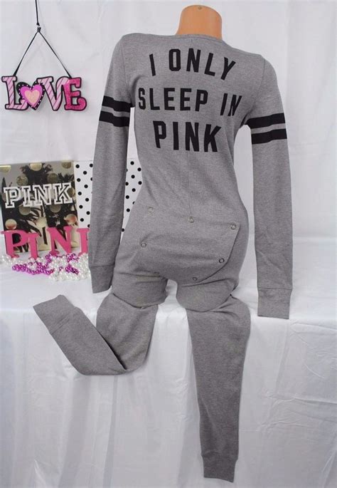 Victorias Secret Sz Xs Long Jane Thermal Onesie Pajama Only Sleep In Pink Gray
