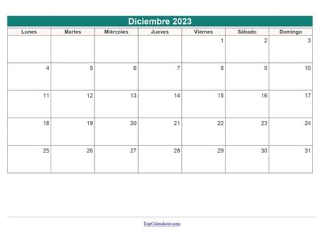 Calendario Diciembre 2023 Para Imprimir Mensual