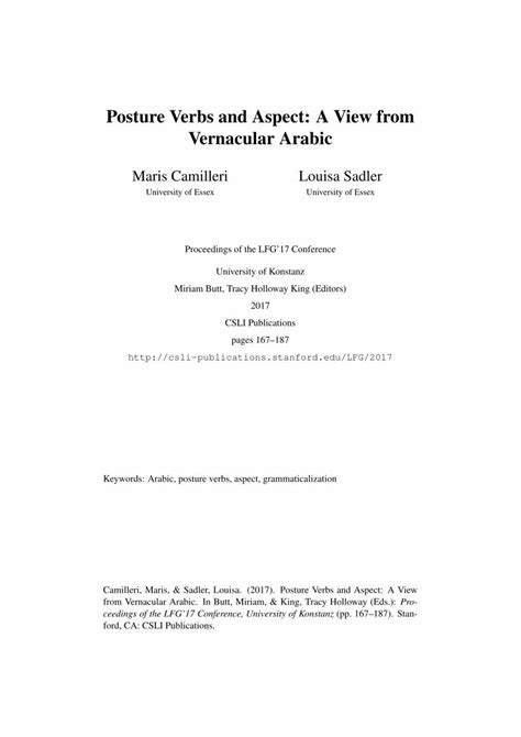 Pdf Posture Verbs And Aspect A View From Vernacular Arabic The