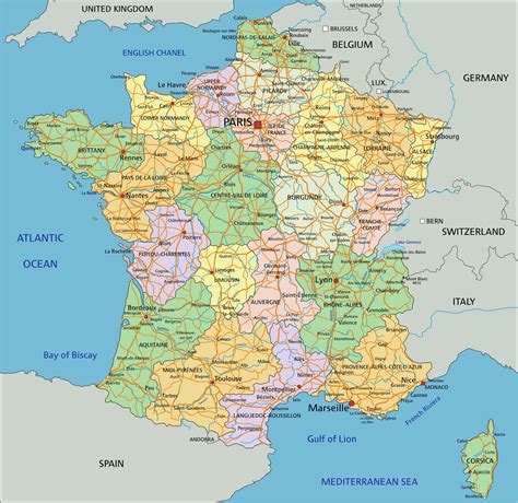 France Political Map With Cities Detailed Political Map Of France