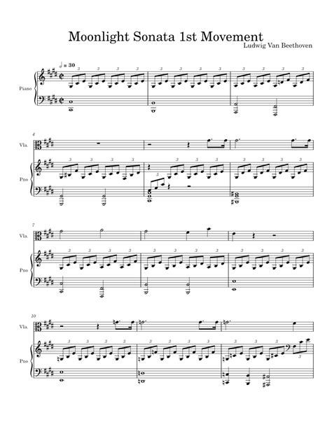 Moonlight Sonata Viola Solo Sheet Music For Piano Viola Solo
