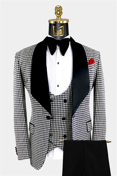 New Men S Houndstooth Check Suits Groom Wear Wedding Tuxedos Slim Fit