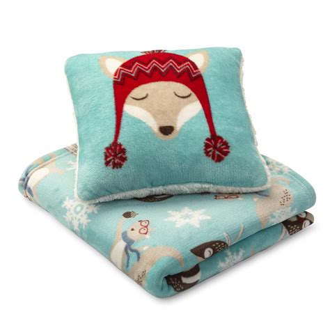 Cannon Fox Plush Pillow And Throw 2 Piece T Set Home Bed And Bath Bedding Basics Blankets