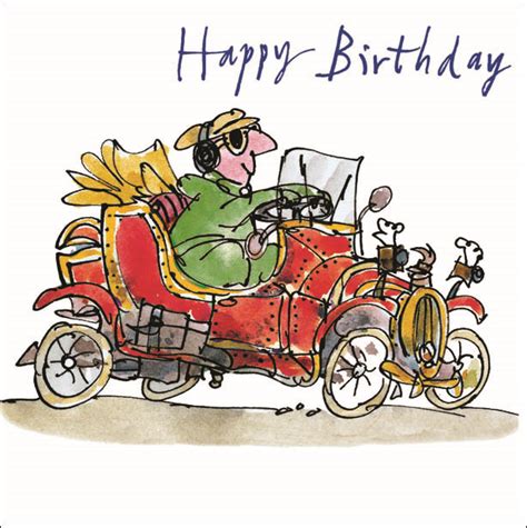 Quentin Blake Classic Car Happy Birthday Greeting Card Square Humour