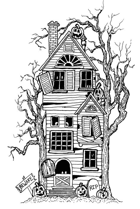 Halloween Big Haunted House Halloween Adult Coloring Pages