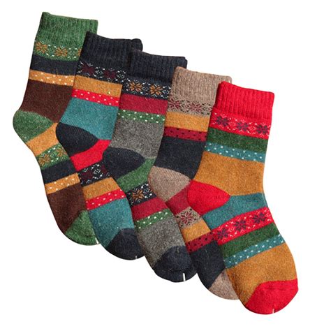 Womens Thick Knit Wool Socks Winter Warm Casual Crew 5 Pair Pack Fits