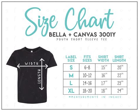 Bella Canvas 3001y Size Chart Bella Canvas Youth T Shirt Etsy
