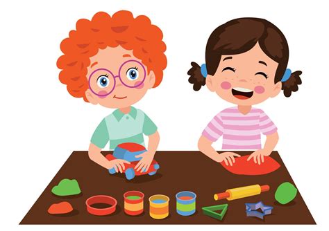 Little Kids And Friend Play With Toy Clay Plasticine 15276931 Vector