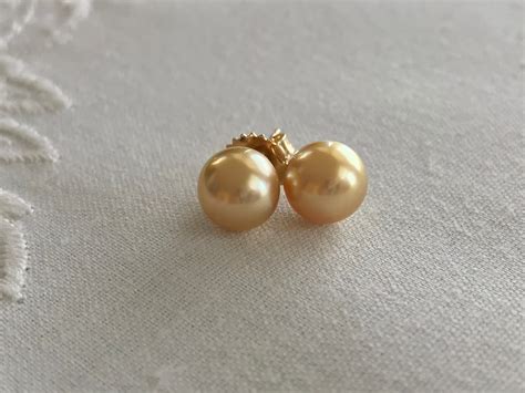 Cultured Golden South Sea Pearl Stud Earrings 14k