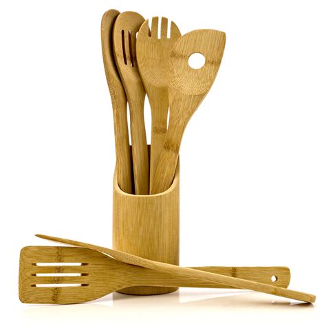 Intriom Bamboo Set Of 7 Bamboo Made Cooking Baking Kitchen Utensils