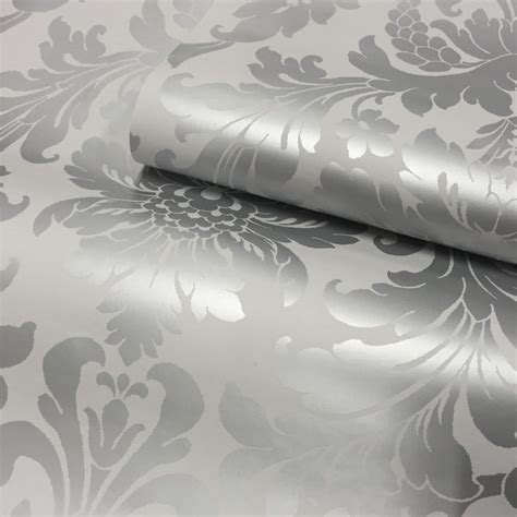 Shimmer Metallic Grande Damask Wallpaper Soft Grey Silver Ilw261539