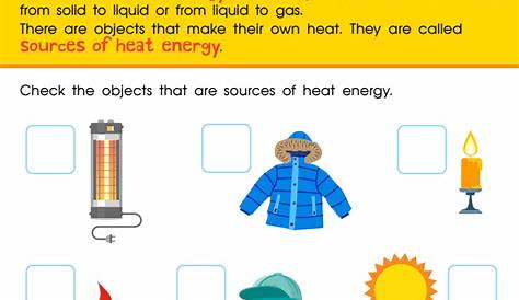 Sources of Heat Energy Worksheet: Free Printable PDF for Kids