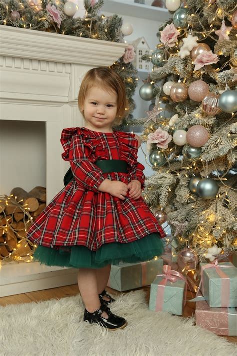Infant Christmas Dress Red Plaid Baby Girl Dress With Bow Etsy