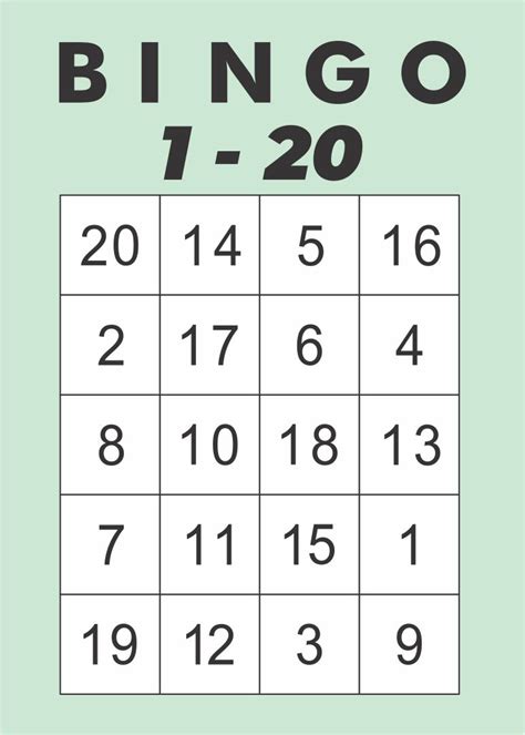 Printable Number 1 20 Bingo Cards Free Printable Bingo Cards Free