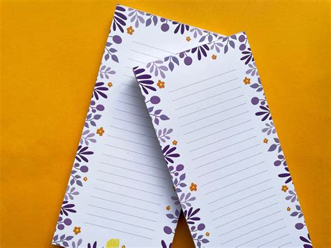 Purple Floral Lined Notepad Dl Tear Off Pad Etsy
