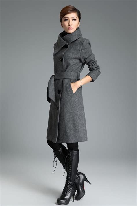 2021 2015 New Design Winter Coat Women Greyblack Wool Coat Trench Warm