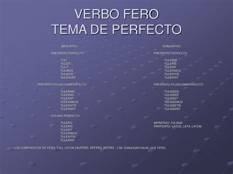 Fero Fers Tuli Latum Ferre Coniugazione Passiva - PPT - VERBOS IRREGULARES LATINOS: PowerPoint Presentation, free