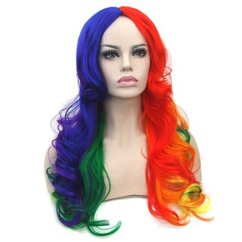 Soowee 70cm Long Curly High Temperature Fiber Synthetic Hair Cosplay Wigs Red Yellow Pink Women
