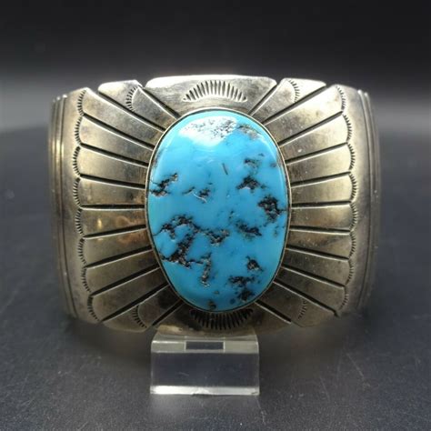 Herbert Begay Vintage Navajo Sterling Silver Kingman Turquoise Cuff