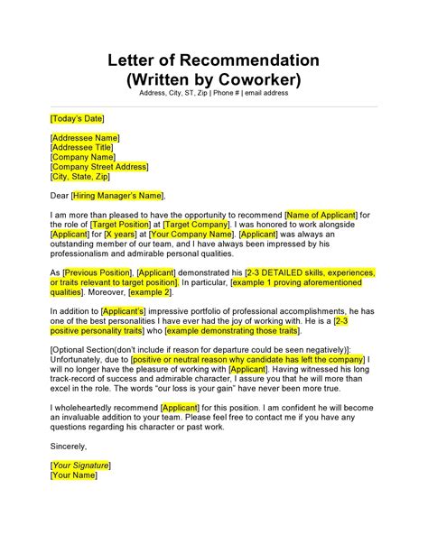 30 Letter Of Recommendation For Coworker Examples Templatearchive