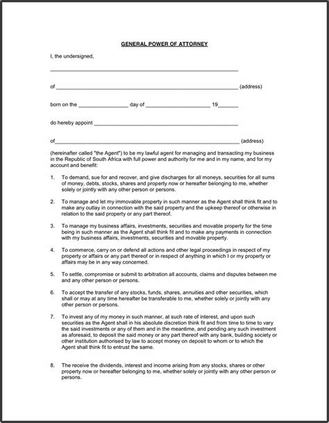 Power Of Attorney Template South Africa Word Template 1 Resume