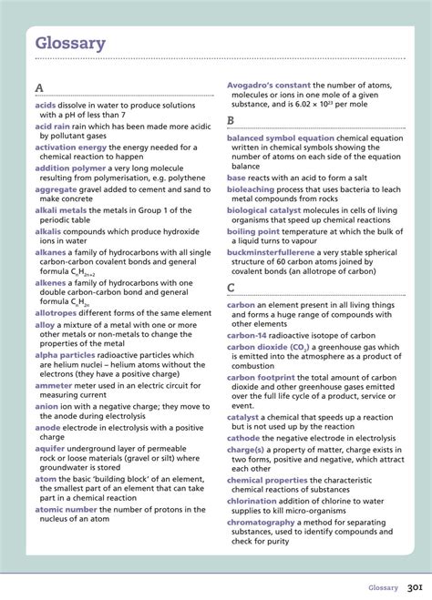 Revised Glossary For Aqa Gcse Chemistry Combined Science Trilogy