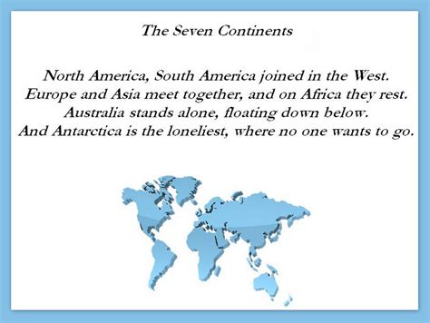 The Seven Continents Poem Social Studies Seven Continents Social
