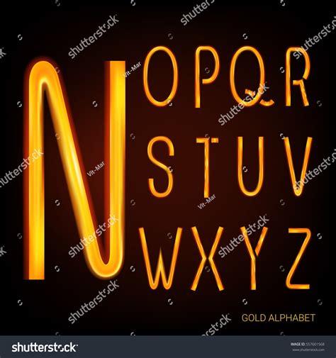 Vektor Stok Golden Vector Alphabet Uppercase Letters English Tanpa