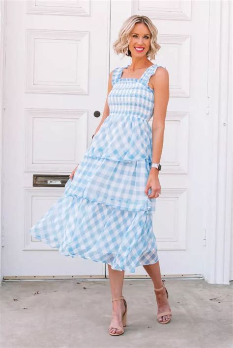 Blue Gingham Midi Dress Straight A Style Gingham Outfit Ladylike