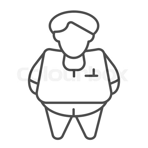 Fat Person Thin Line Icon Obesity Vector Illustration Isolated On