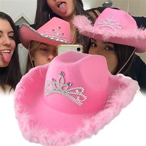 Western Cowboy Caps Pink Cowgirl Hat For Women Girl Tiara Cowgirl Hat