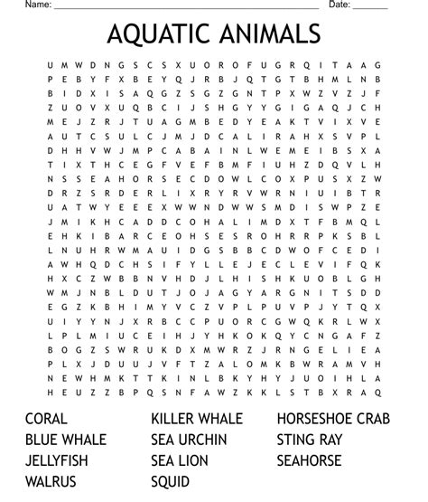 Aquatic Animals Word Search Wordmint